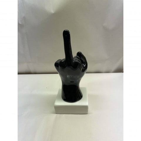 AMAGE Statue main "Fuck" noir avec socle blanc porcelaine de Capodimonte h23x9x9 cm