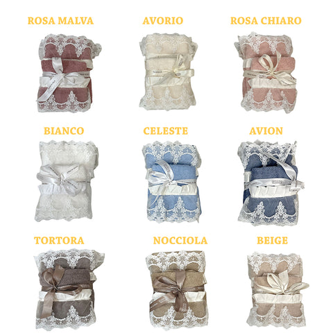 ATELIER TEXTILE Lot de paires de serviettes éponge dentelle brodée en 9 variantes de couleurs