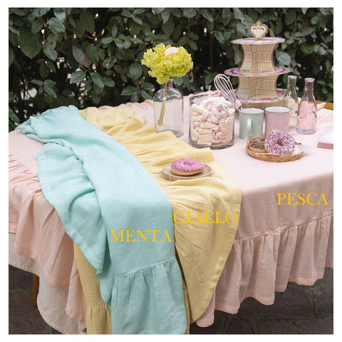 L'ATELIER 17 Rectangular kitchen tablecloth in linen blend with frill, Shabby Chic "Mimosa" 2 variants