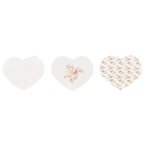 FABRIC CLOUDS Set of 2 ANNETTE heart-shaped placemats double face pink cotton 52x36