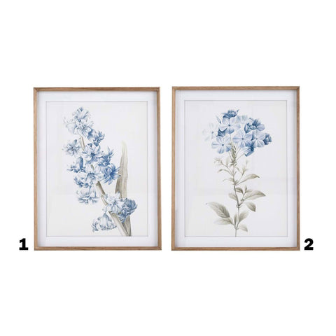 BLANC MARICLO' Tableau avec cadre peint floral bleu 2 variantes 55x4x70 cm