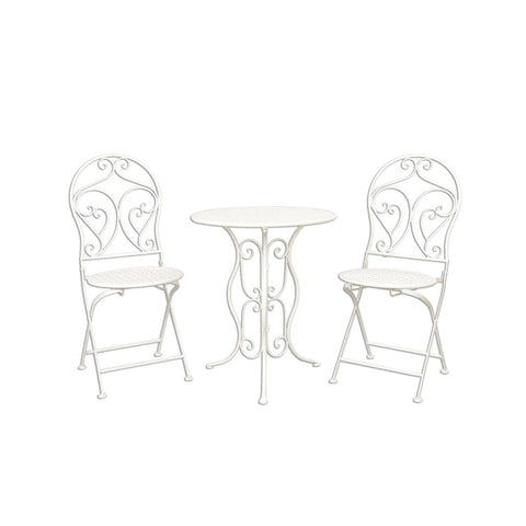 CLAYRE & EEF Set tavolo tondo e 2 sedie con decoro riccioli metallo bianco