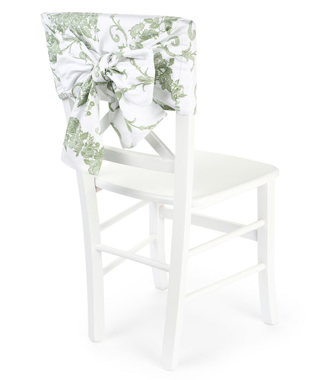NUVOLE DI STOFFA Set due coprisedia schienale con fiori e fiocco bianco e verde in cotone Chloe 22x230 cm