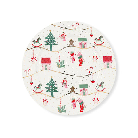 GREENGATE Assiette plate de Noël "Laura" en porcelaine blanc/or D20,5 cm