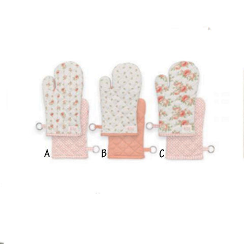 FABRIC CLOUDS Oven glove ANNETTE cotton pink flowers 3 patterns 19x32 cm