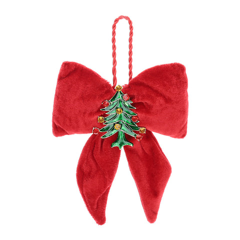 HERVIT Christmas bow with tree brooch to hang in red velvet 14x18 cm