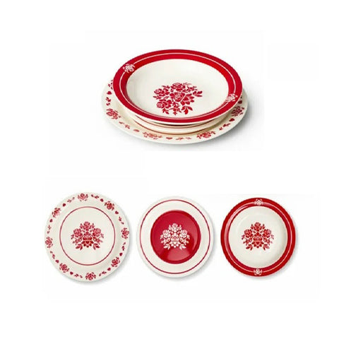 FABRIC CLOUDS Set 18 assiettes FAVOLE porcelaine blanche rouge Ø26 Ø20,5 Ø23,4 cm