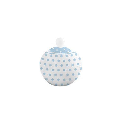 ISABELLE ROSE Sugar bowl in white bone china with light blue polka dots 9x9.5 cm