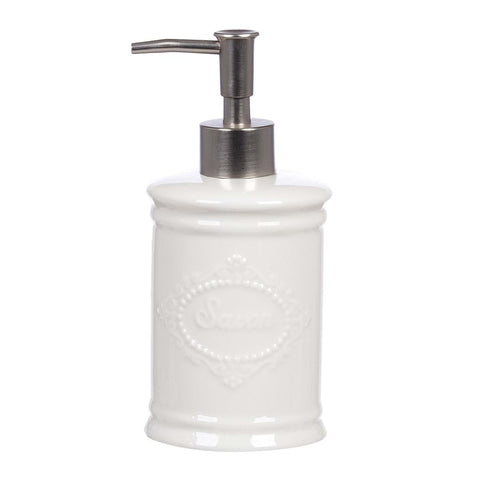 Blanc Mariclò Distributeur de savon en céramique blanche "Salle de bain" 8x8xh18 cm