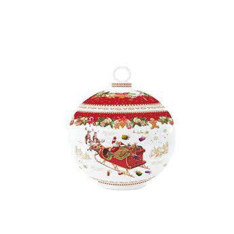 Pot à biscuits forme boule de Noël EASY LIFE en porcelaine rouge Ø 12x15,5 cm