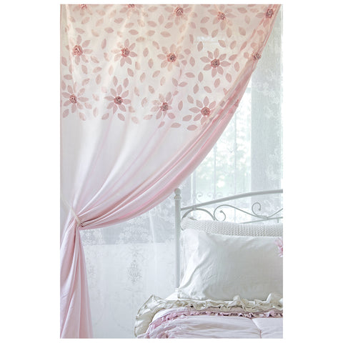 L'ATELIER 17 Tenda camera da letto o cucina in microfibra con rose applicate, Collezione "Romantica", Shabby Chic 140x290 cm 2 varianti