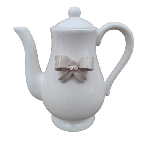 NALI' White porcelain coffee pot with beige bow 22x20 cm LF12BEIGE