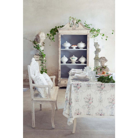 BLANC MARICLO' Nappe VINTAGE FLORAL fleurs blanches et roses 160x240cm