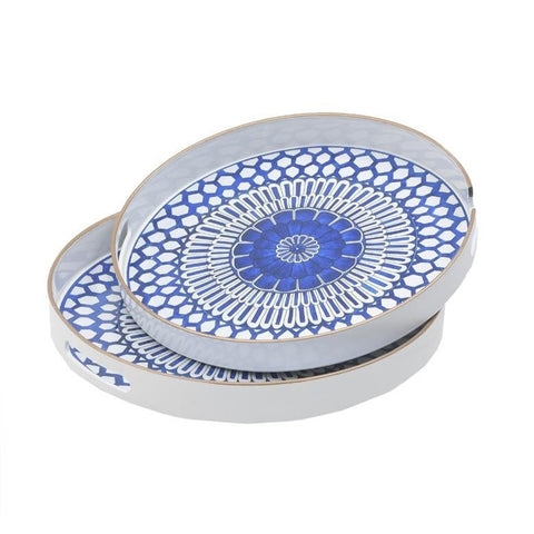 INART Set 2 round serving trays with white and blue handles Ø37 H4 cm