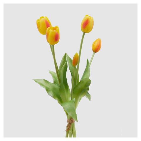EDG Enzo de Gasperi Gummy tulip fleur artificielle, bouquet de 5 fausses tulipes jaunes/oranges