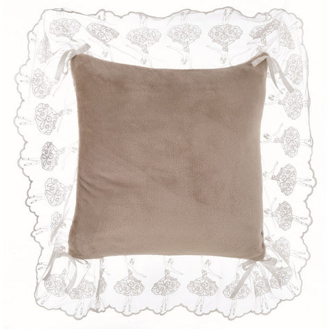 BLANC MARICLO' Velvet decorative cushion with dove gray ballerina lace flounce 40x40cm