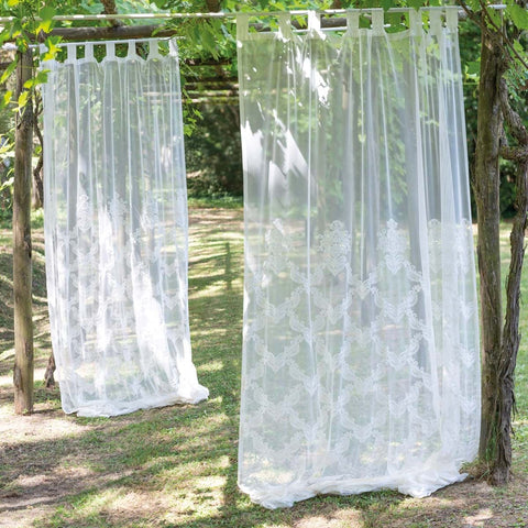 BLANC MARICLO' Set of 2 curtain panels with white decoration 150x290 cm