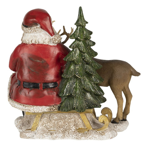 CLAYRE E EEF Christmas decoration Santa Claus with reindeer wood effect 17x14x17 cm