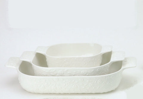 HERVIT Plat à four en porcelaine blanche avec roses en relief 23x23x6cm