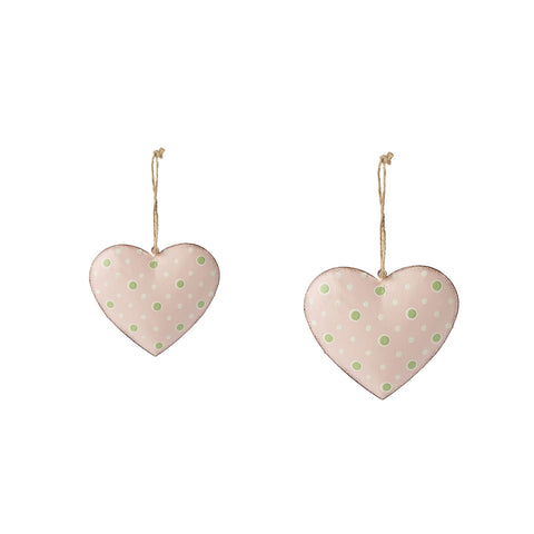 FABRIC CLOUDS Set 2 iron hearts with polka dots 2 combinations H7,7 H10,5 cm CDH21559