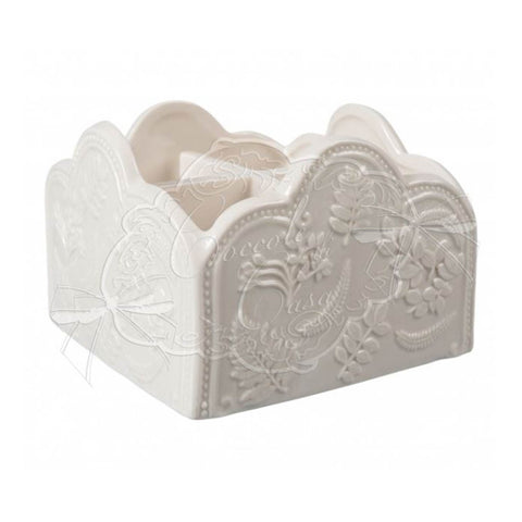 CUDDLES AT HOME Cutlery holder with leaves IVY white porcelain 16x16x11 cm