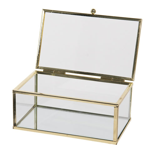 Clayre &amp; Eef Jewelery box gold box for jewelery in transparent glass 17x10x7 cm