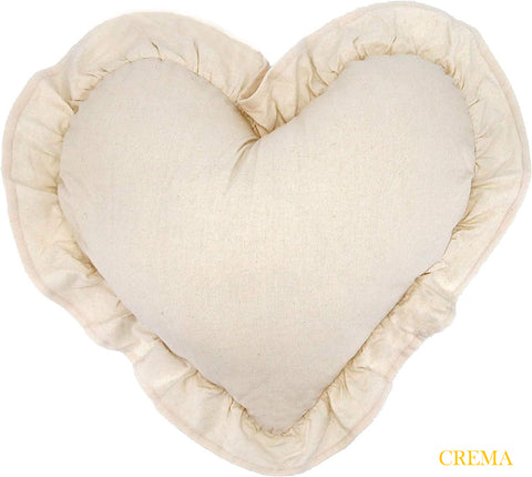 L'ATELIER 17 Cuscino arredo decorativo a cuore con balza in cotone, Collezione: "Essentiel" Shabby Chic 45x50 cm 6 varianti