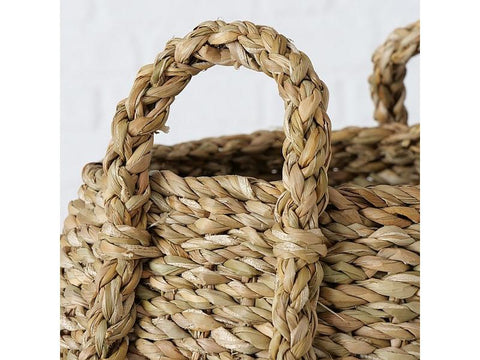Boltze Wicker Oval Basket, Storage Basket with Seagrass Wood Handles, 100% Natural Material "Sophy", Doho - Scandinavian 3 Variants