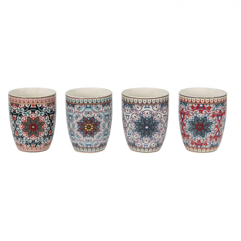 Clayre &amp; Eef Lot de 4 grandes tasses bohèmes en porcelaine florale 300 ml