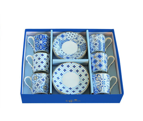 EASY LIFE LOVE Set of 6 blue coffee cups and saucers 100 ml R0126#CMTB