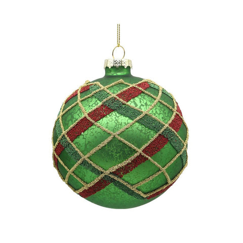 VETUR Palla di Natale sferica verde con strisce per albero in vetro D10 cm