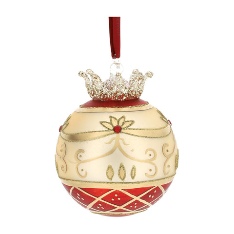 HERVIT Sfera crown pallina per albero con corona vetro champagne e rosso Ø12 cm