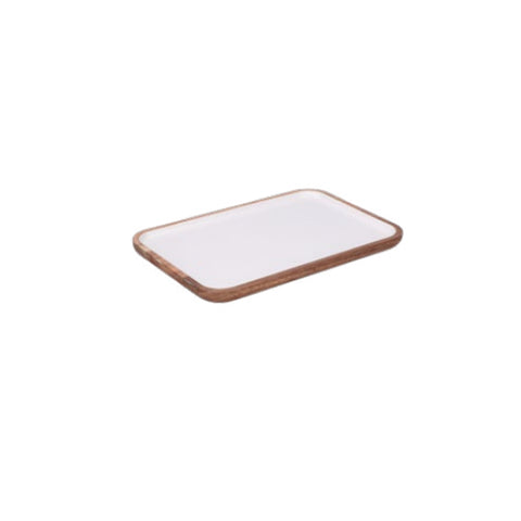 WHITE PORCELAIN Libeccio glazed wooden rectangular tray 30,5x20,3x1,9cm