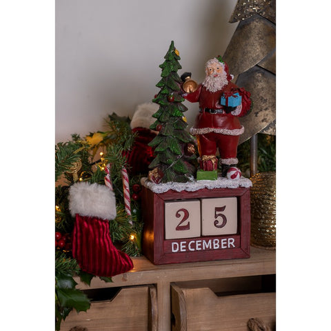 CLAYRE E EEF Figurine de Noël Père Noël avec sapin en polyrésine 16x10x34 cm