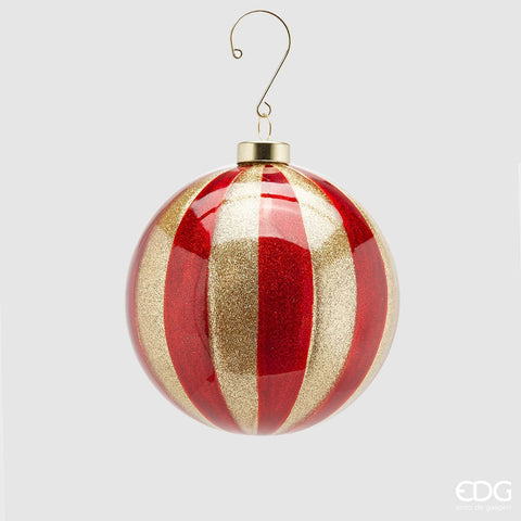 EDG Palla di Natale sfera per albero in vetro rosso e oro con righe glitterate Ø15 cm