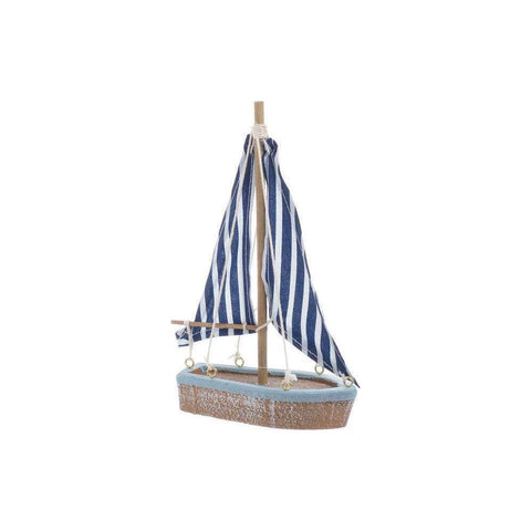 INART Beige wooden boat decoration with striped sails 10x4x16 cm 4-70-511-0142