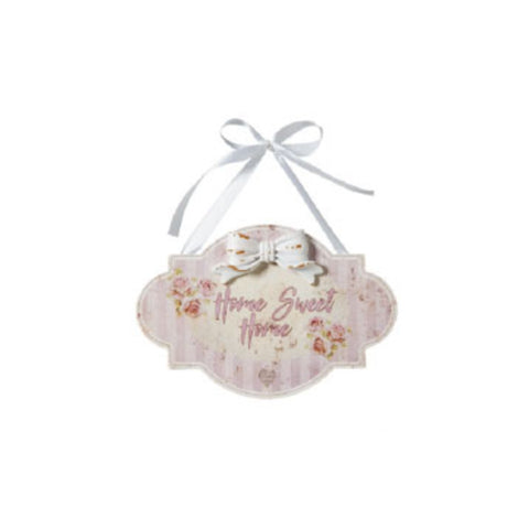 L'arte di Nacchi Pink MDF "Home Sweet Home" tag to hang with bow 20x2x13.5 cm