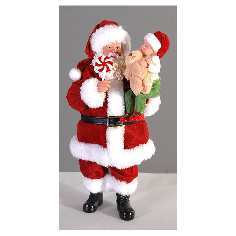 Figurine VETUR Père Noël avec sucette et enfant en résine et tissu H28 cm