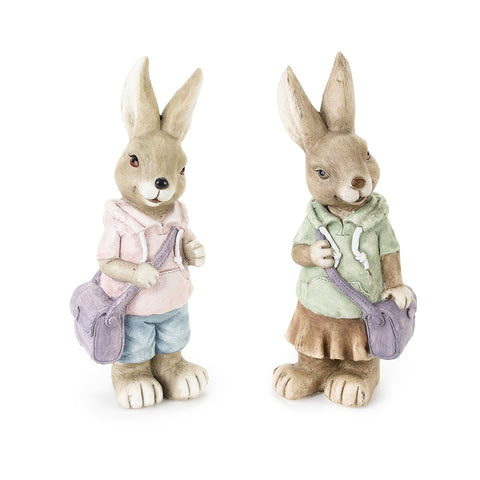 FABRIC CLOUDS Statue Easter bunny with backpack in resin, Easter decoration Shabby Chic Margaret 2 variants