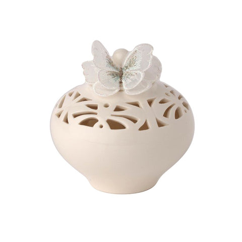 HERVIT Container in white porcelain perforated with butterfly Ø 10 cm 9075