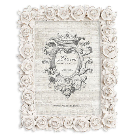 BLANC MARICLO' Cadre photo blanc en résine effet vieilli avec roses sculptées