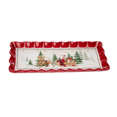 GOODWILL Christmas tray Santa Claus on sleigh in ceramic