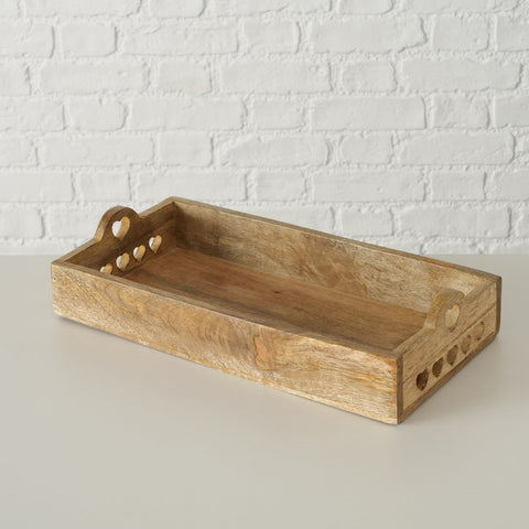 Boltze Kitchen tray with carved hearts "Leyle" in mango wood, Scandinavian style handmade 2 variants