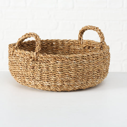 Boltze Round wicker kitchen basket, storage basket with seagrass wood handles, 100% natural material "Sophy", Country Vintage 3 variants