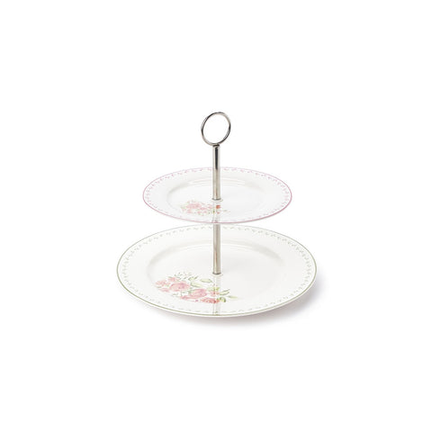 NUVOLE DI STOFFA Alzatina ELIZABETH porcellana bianca con fiori rosa Ø19 H27 cm