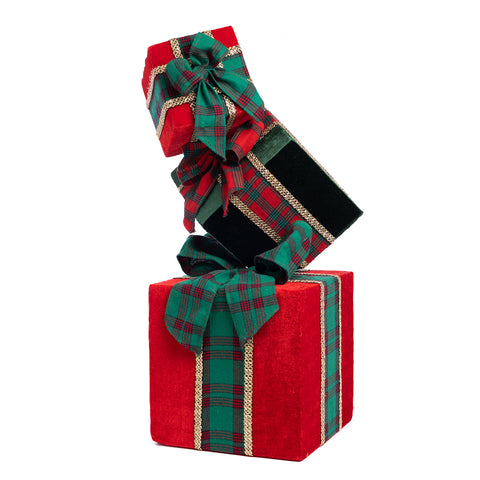 GOODWILL Pile de coffrets cadeaux de Noël en tissu vert/rouge