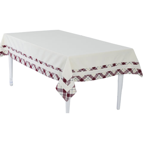 PREZIOSA LUXURY White rectangular tablecloth with tartan border 140x180 cm