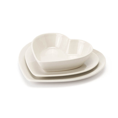FABRIC CLOUDS Set de 18 assiettes coeur en porcelaine gris pastel pour 6 couverts
