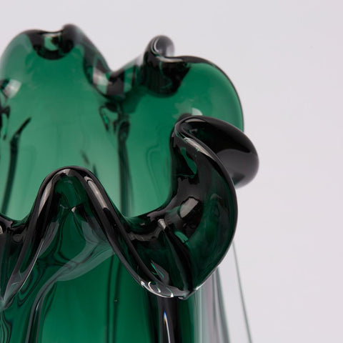 EDG Enzo de Gasperi Indoor vase with flower neck in green polished glass "Volute", for flowers or plants, modern style