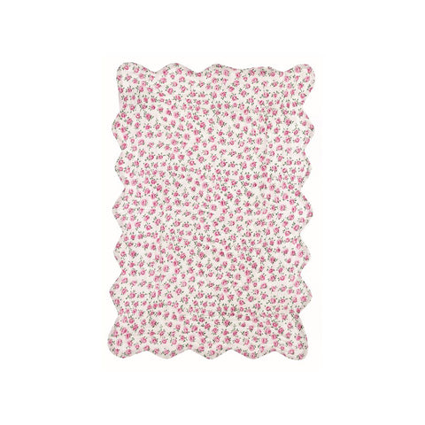 BLANC MARICLO' Set 2 white cotton placemats with pink flowers 33x48 cm